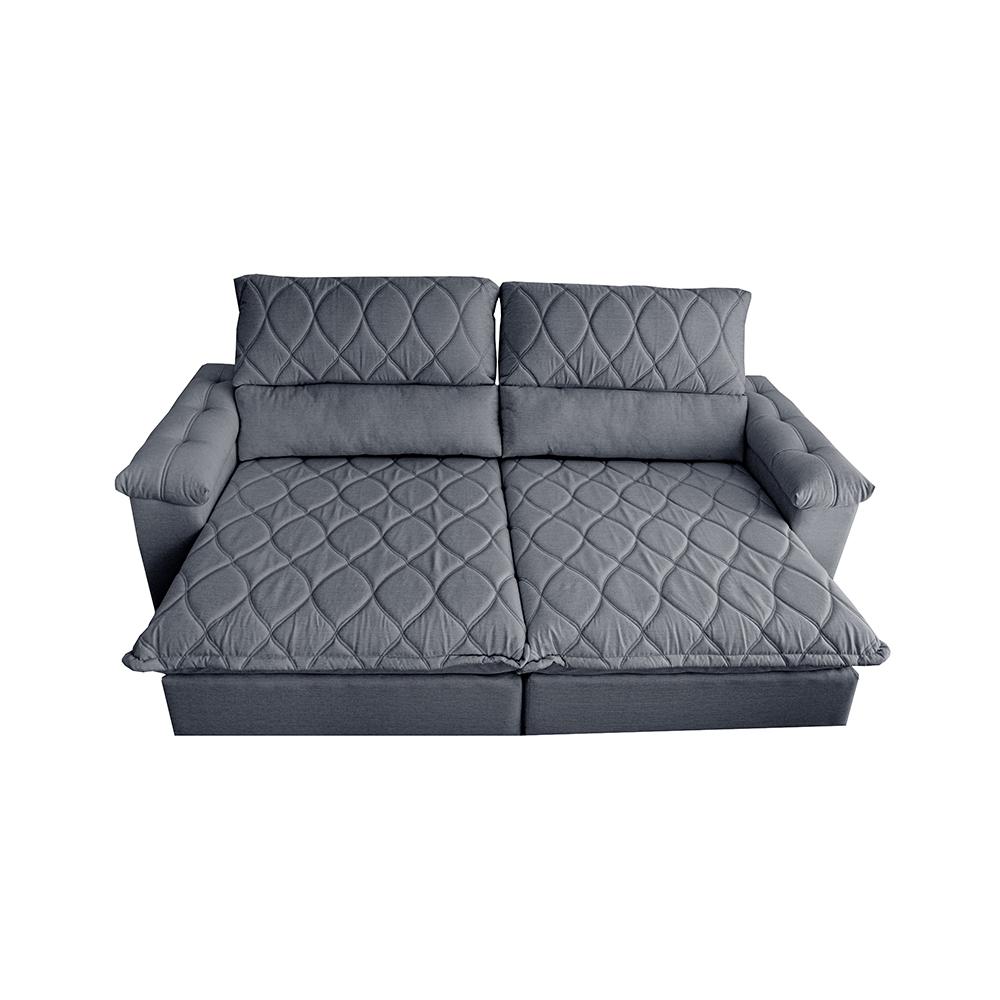 Sofá Retrátil e Reclinável 2,55m Molas Ensacadas Cama inBox Big Home com Bordado 3D Linho Cinza Escuro