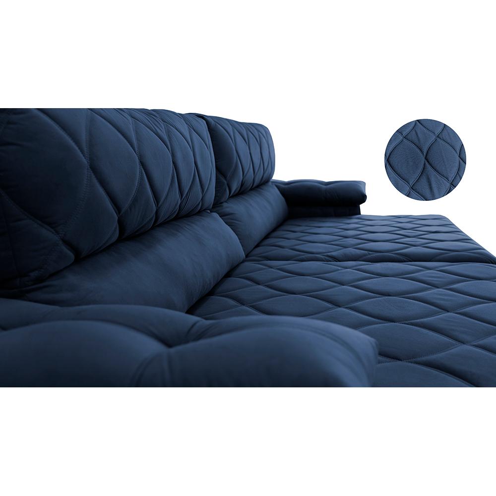Sofá Retrátil e Reclinável 2,55m Molas Ensacadas Cama inBox Big Home com Bordado 3D Velusoft Azul