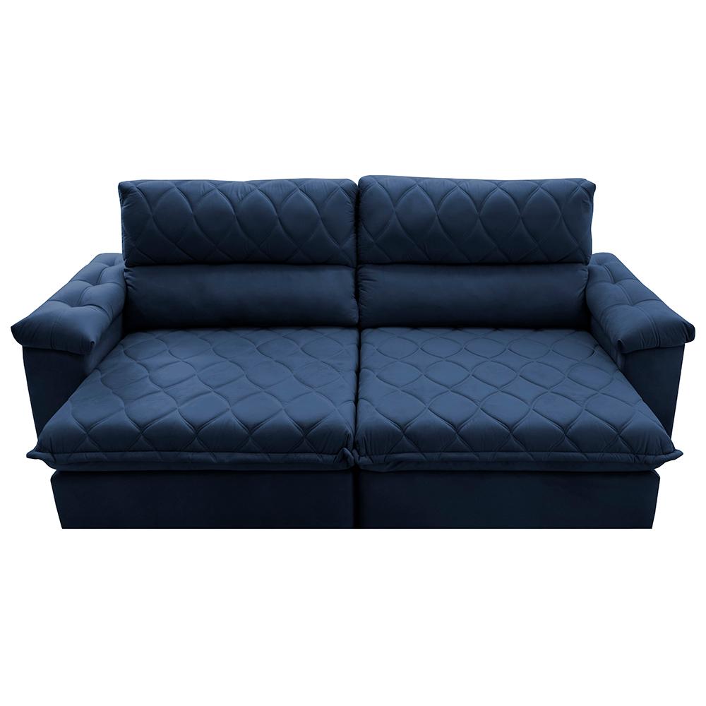 Sofá Retrátil e Reclinável 2,55m Molas Ensacadas Cama inBox Big Home com Bordado 3D Velusoft Azul