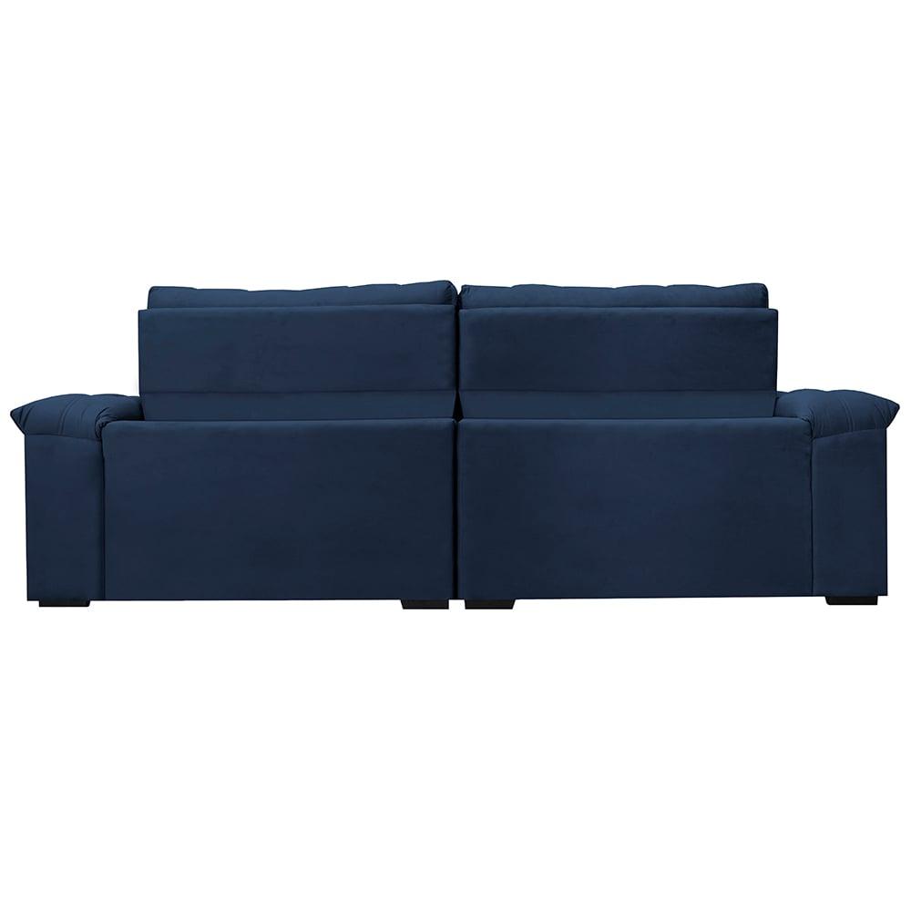 Sofá Retrátil e Reclinável 2,55m Molas Ensacadas Cama inBox Big Home com Bordado 3D Velusoft Azul