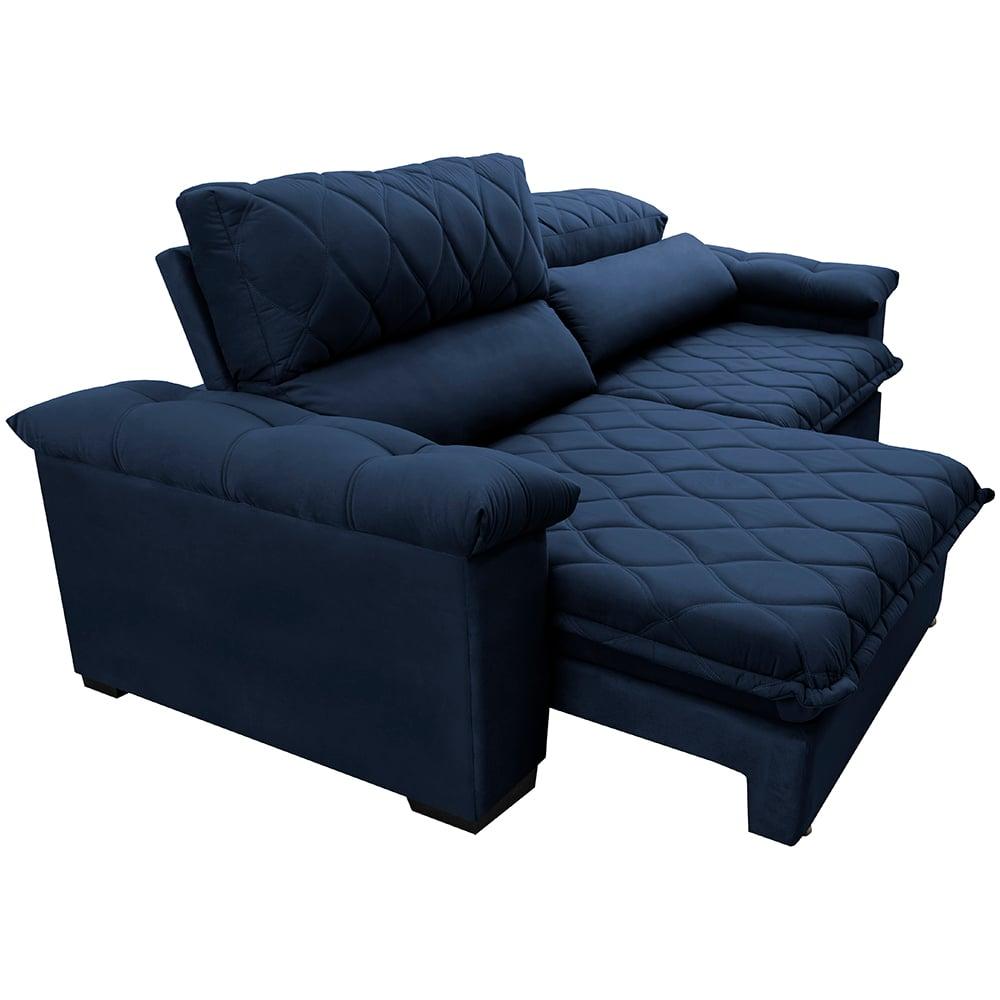 Sofá Retrátil e Reclinável 2,55m Molas Ensacadas Cama inBox Big Home com Bordado 3D Velusoft Azul
