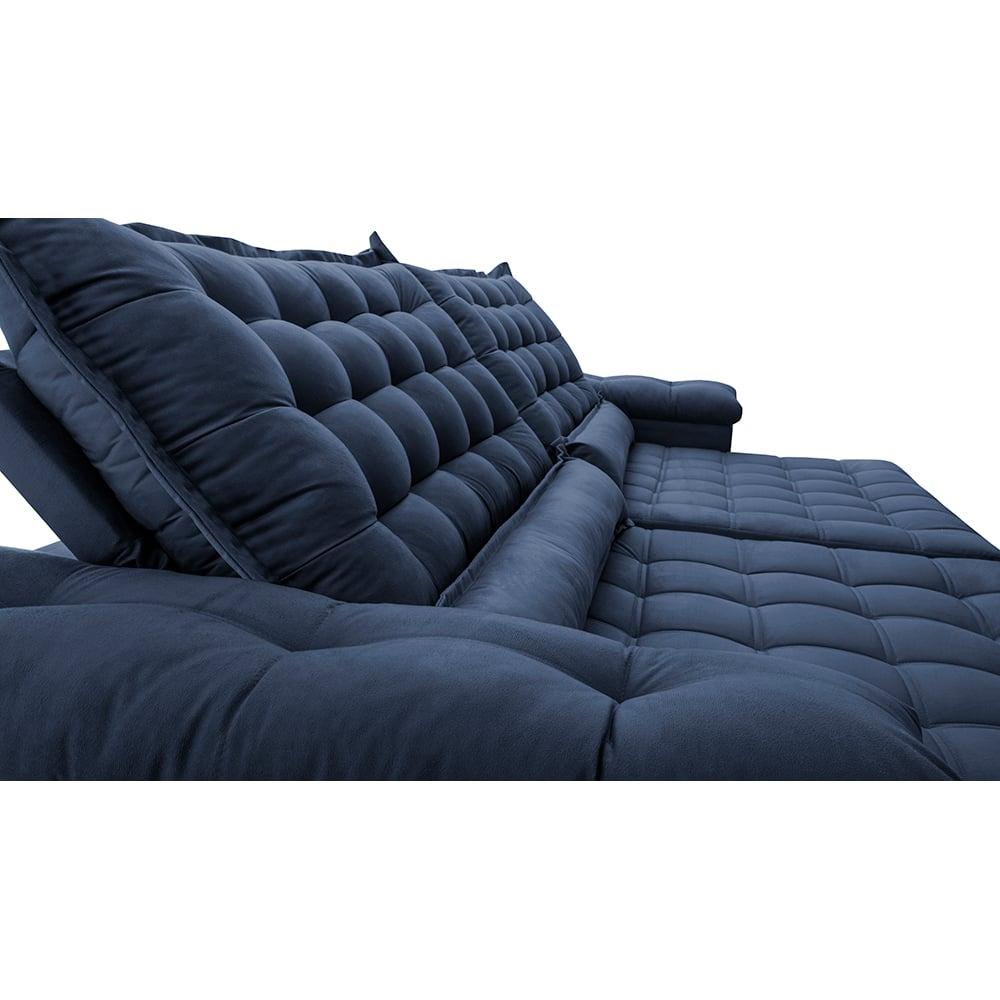Sofá Retrátil e Reclinável 2,55m Molas Ensacadas Cama inBox Big Space com Bordado 3D Velusoft Azul