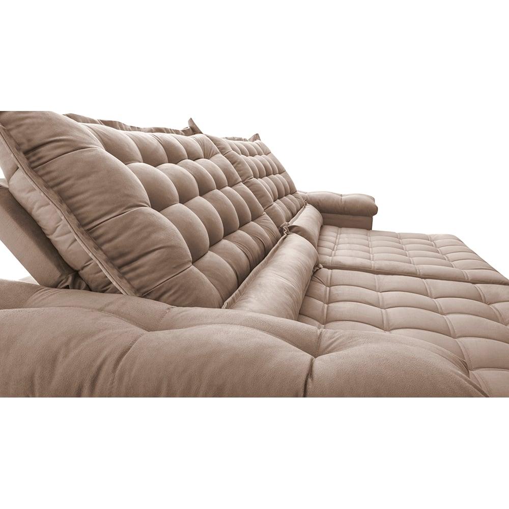 Sofá Retrátil e Reclinável 2,55m Molas Ensacadas Cama inBox Big Space com Bordado 3D Velusoft Bege