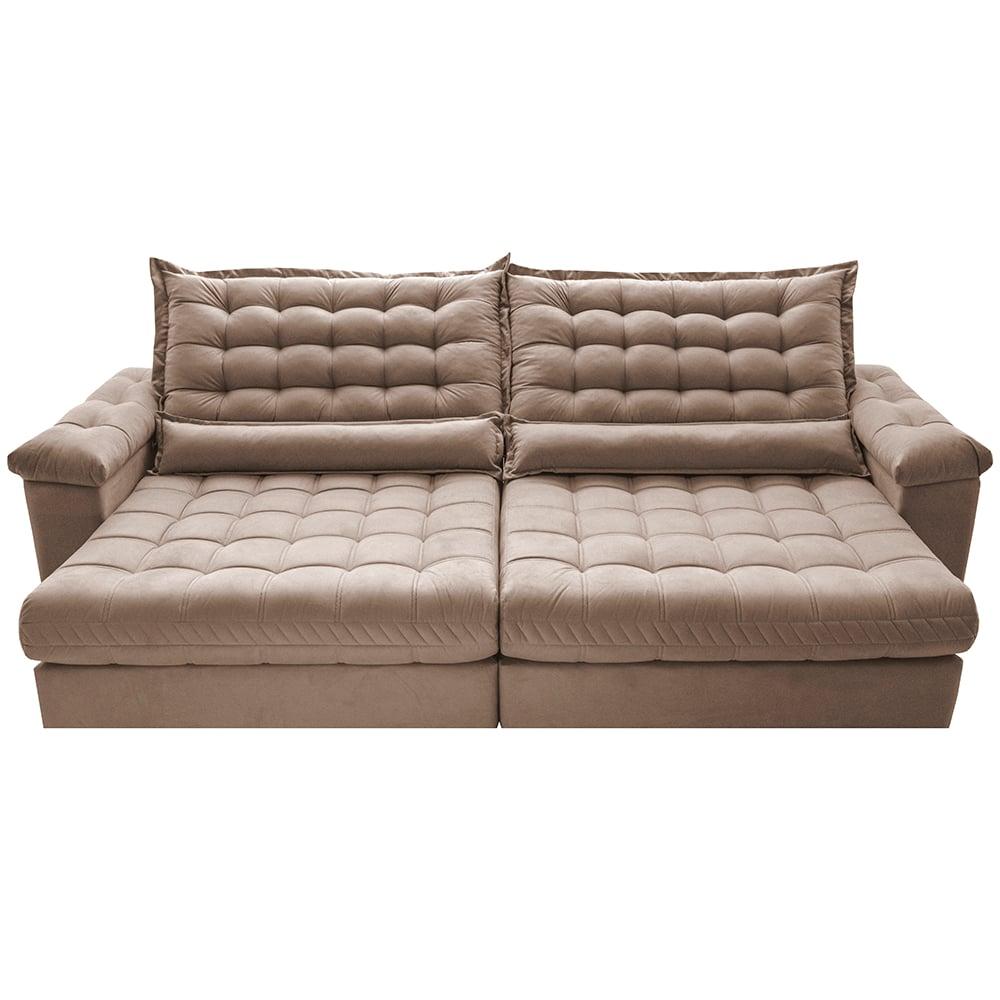 Sofá Retrátil e Reclinável 2,55m Molas Ensacadas Cama inBox Big Space com Bordado 3D Velusoft Bege
