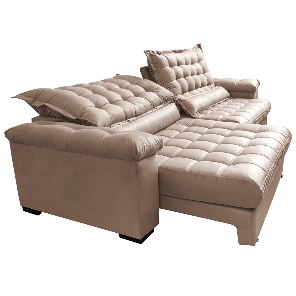 Sofá Retrátil e Reclinável 2,55m Molas Ensacadas Cama inBox Big Space com Bordado 3D Velusoft Bege