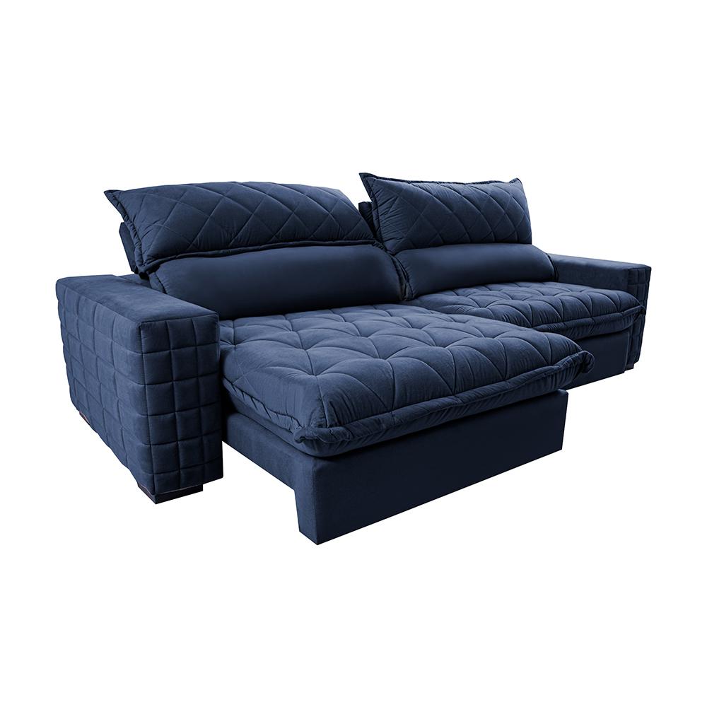 Sofá Retrátil e Reclinável 2,55m Molas Ensacadas Cama inBox Elegance com ThermoGel Velusoft Azul