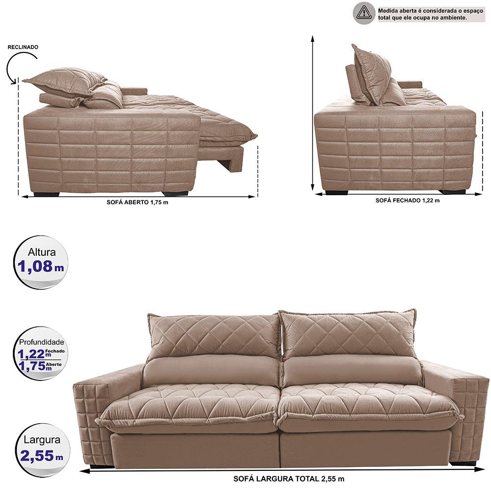Sofá Retrátil e Reclinável 2,55m Molas Ensacadas Cama inBox Elegance com ThermoGel Velusoft Bege