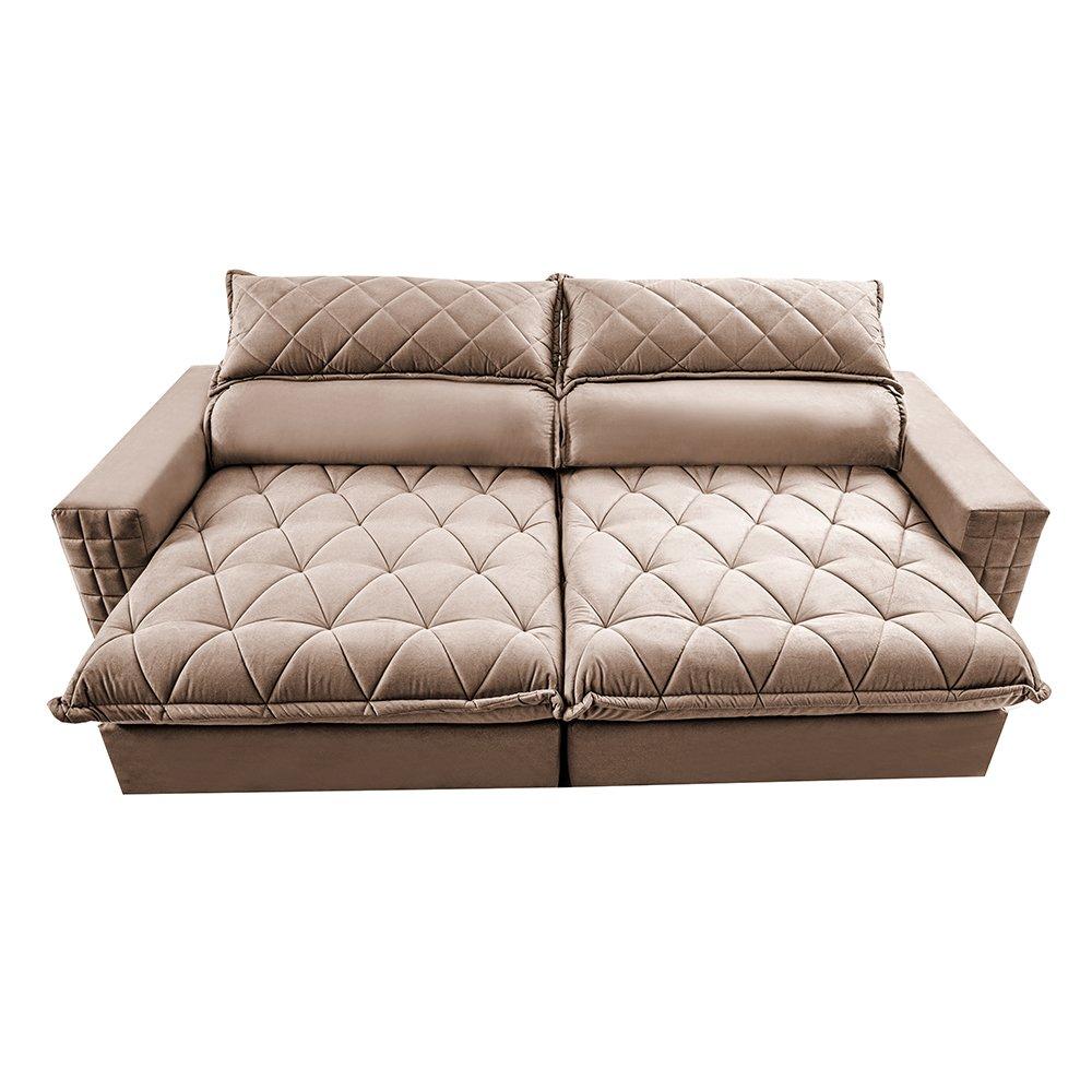 Sofá Retrátil e Reclinável 2,55m Molas Ensacadas Cama inBox Elegance com ThermoGel Velusoft Bege