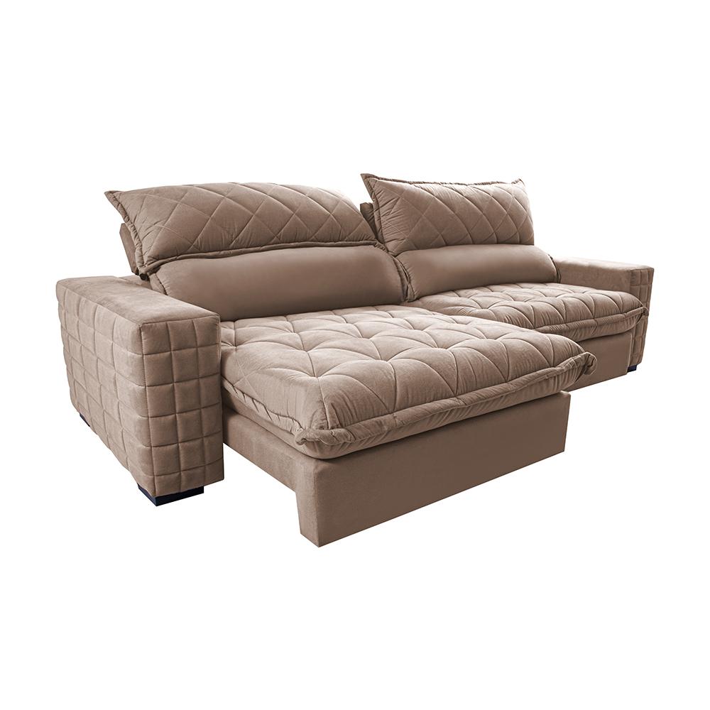 Sofá Retrátil e Reclinável 2,55m Molas Ensacadas Cama inBox Elegance com ThermoGel Velusoft Bege
