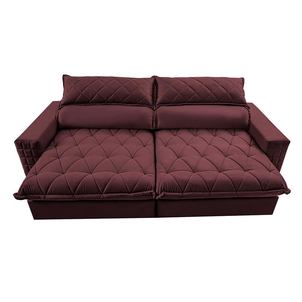 Sofá Retrátil e Reclinável 2,55m Molas Ensacadas Cama inBox Elegance com ThermoGel Velusoft Vinho