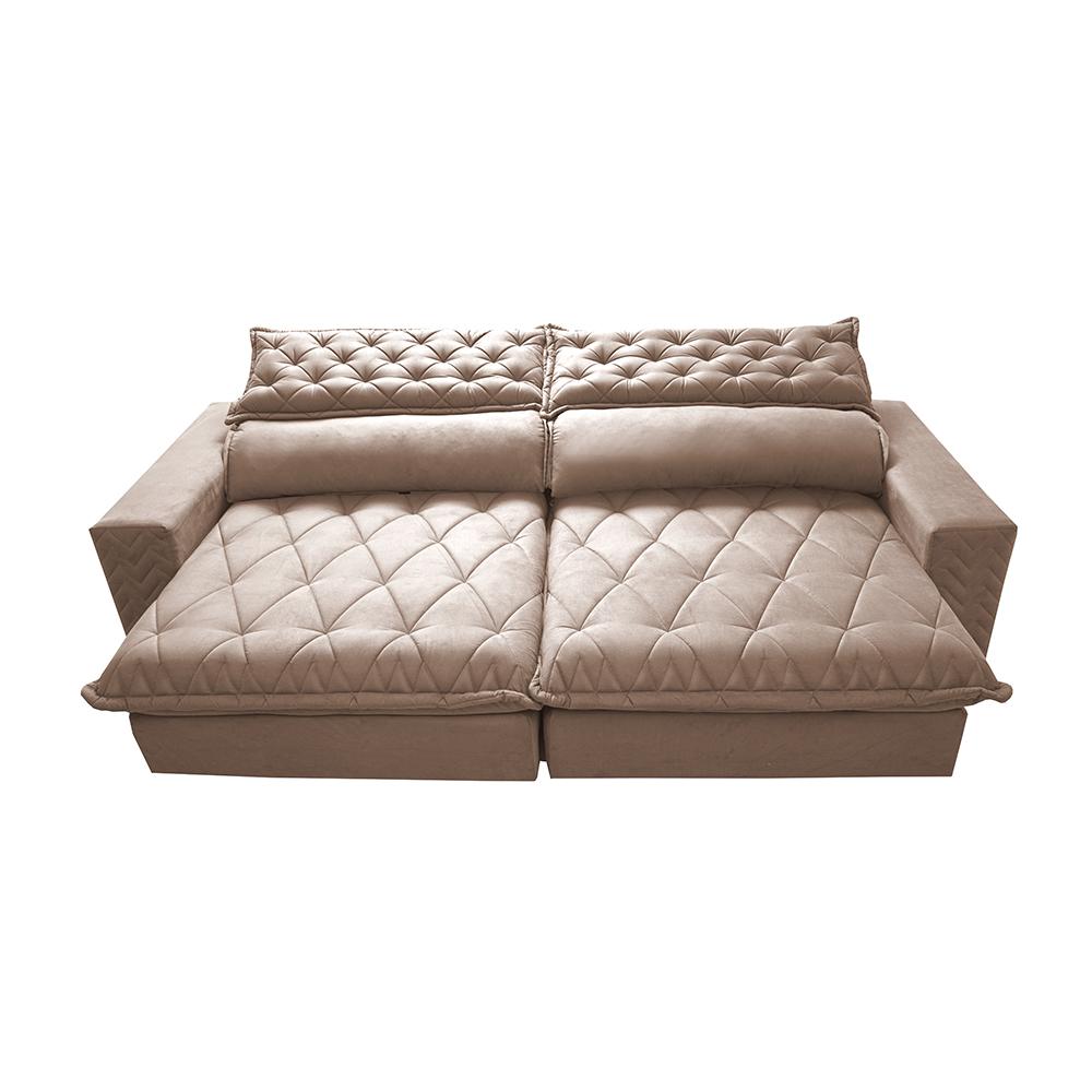 Sofá Retrátil e Reclinável 2,55m Molas Ensacadas Cama inBox Spazus com Bordado 3D Velusoft Bege