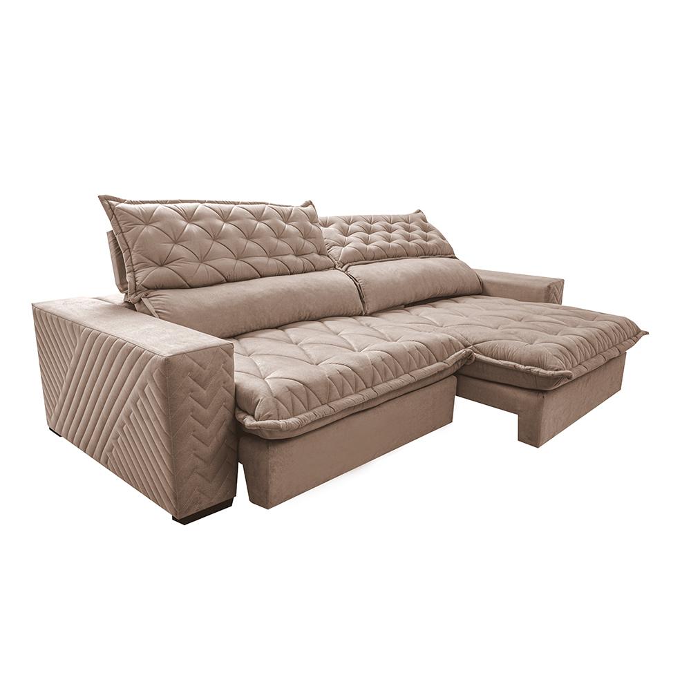Sofá Retrátil e Reclinável 2,55m Molas Ensacadas Cama inBox Spazus com Bordado 3D Velusoft Bege