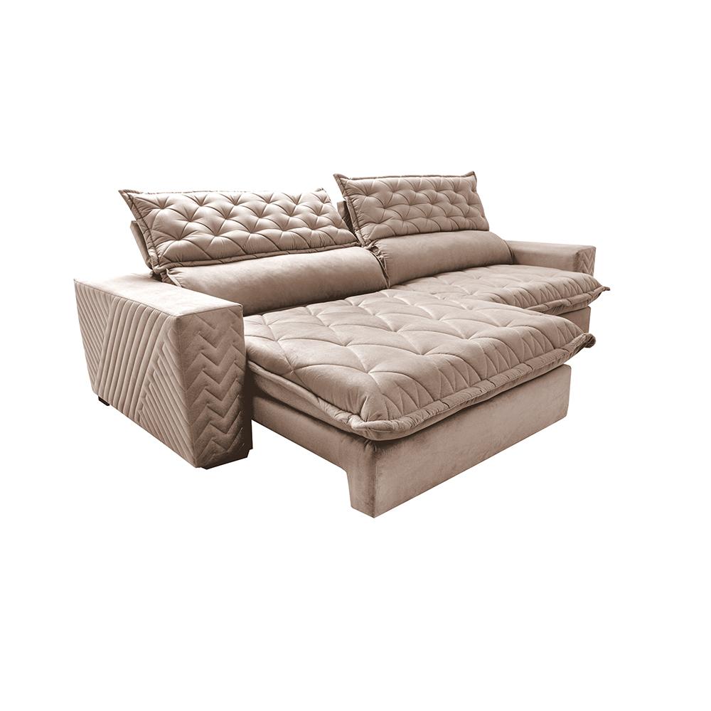 Sofá Retrátil e Reclinável 2,55m Molas Ensacadas Cama inBox Spazus com Bordado 3D Velusoft Bege