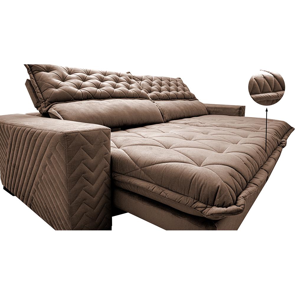 Sofá Retrátil e Reclinável 2,55m Molas Ensacadas Cama inBox Spazus com Bordado 3D Velusoft Castor