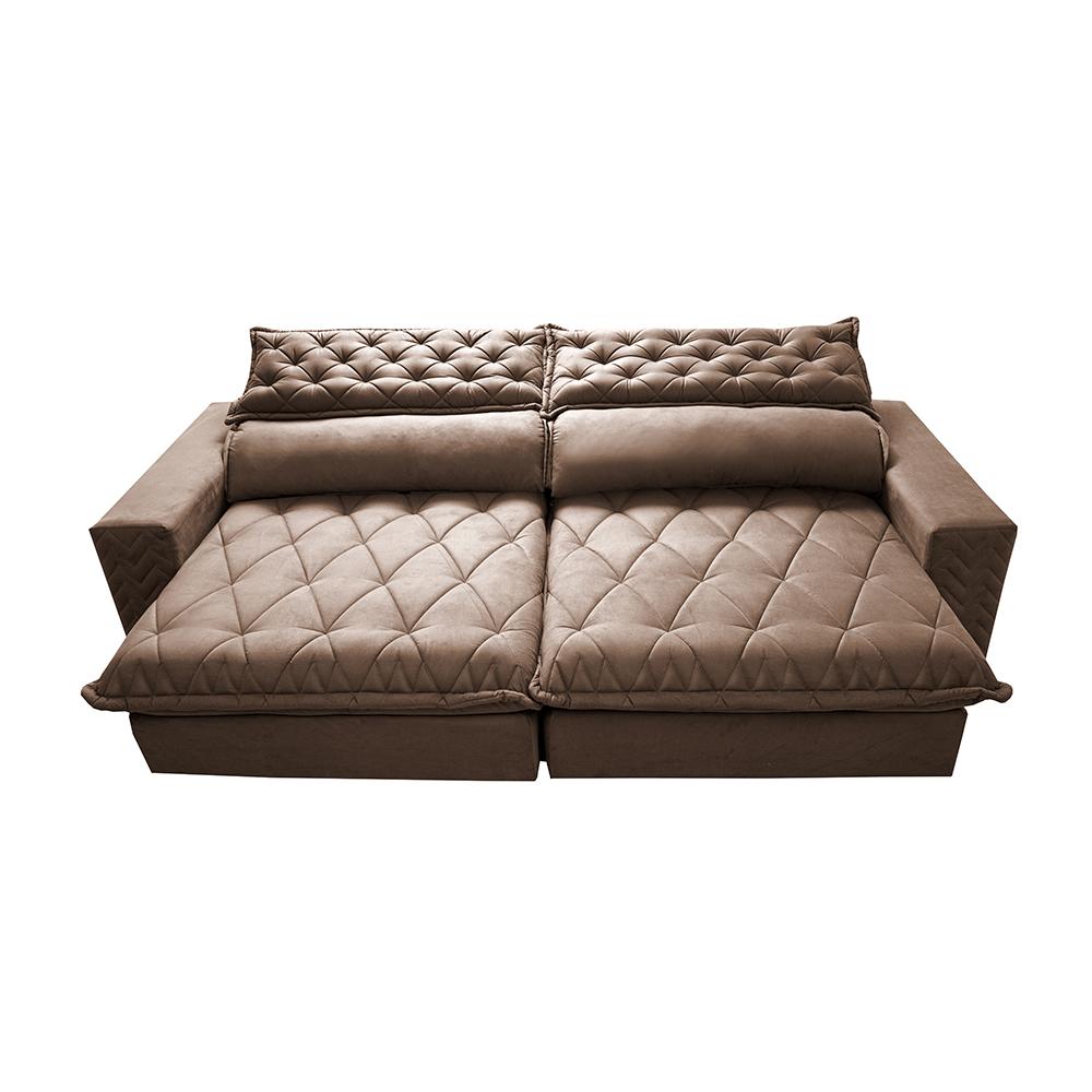Sofá Retrátil e Reclinável 2,55m Molas Ensacadas Cama inBox Spazus com Bordado 3D Velusoft Castor