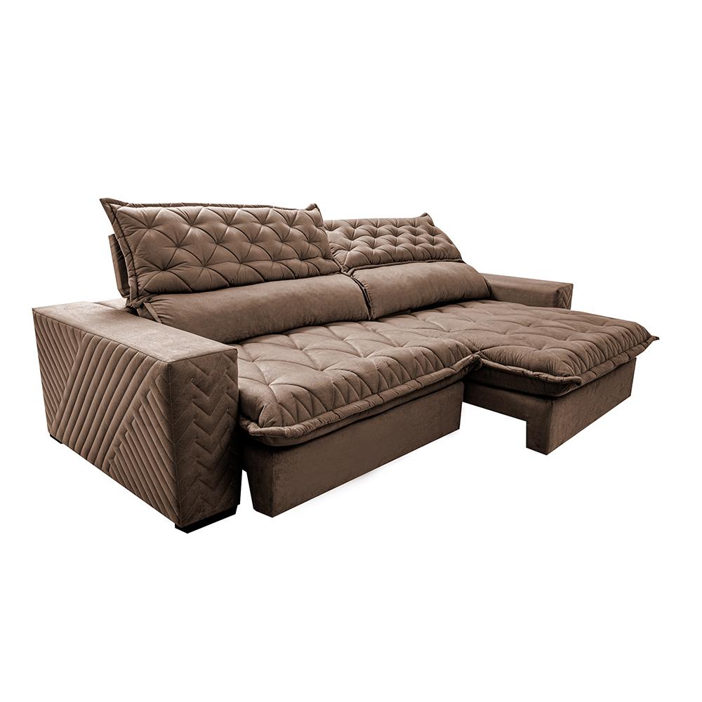 Sofá Retrátil e Reclinável 2,55m Molas Ensacadas Cama inBox Spazus com Bordado 3D Velusoft Castor
