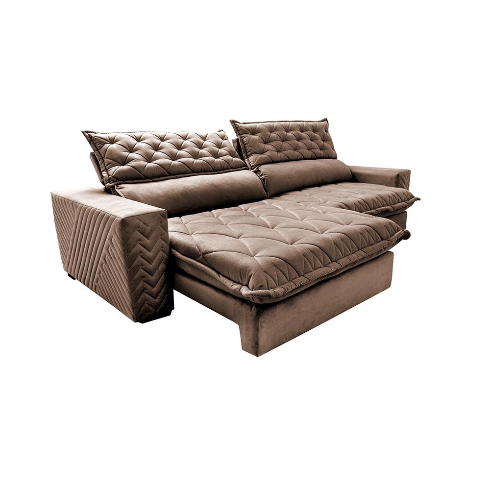 Sofá Retrátil e Reclinável 2,55m Molas Ensacadas Cama inBox Spazus com Bordado 3D Velusoft Castor