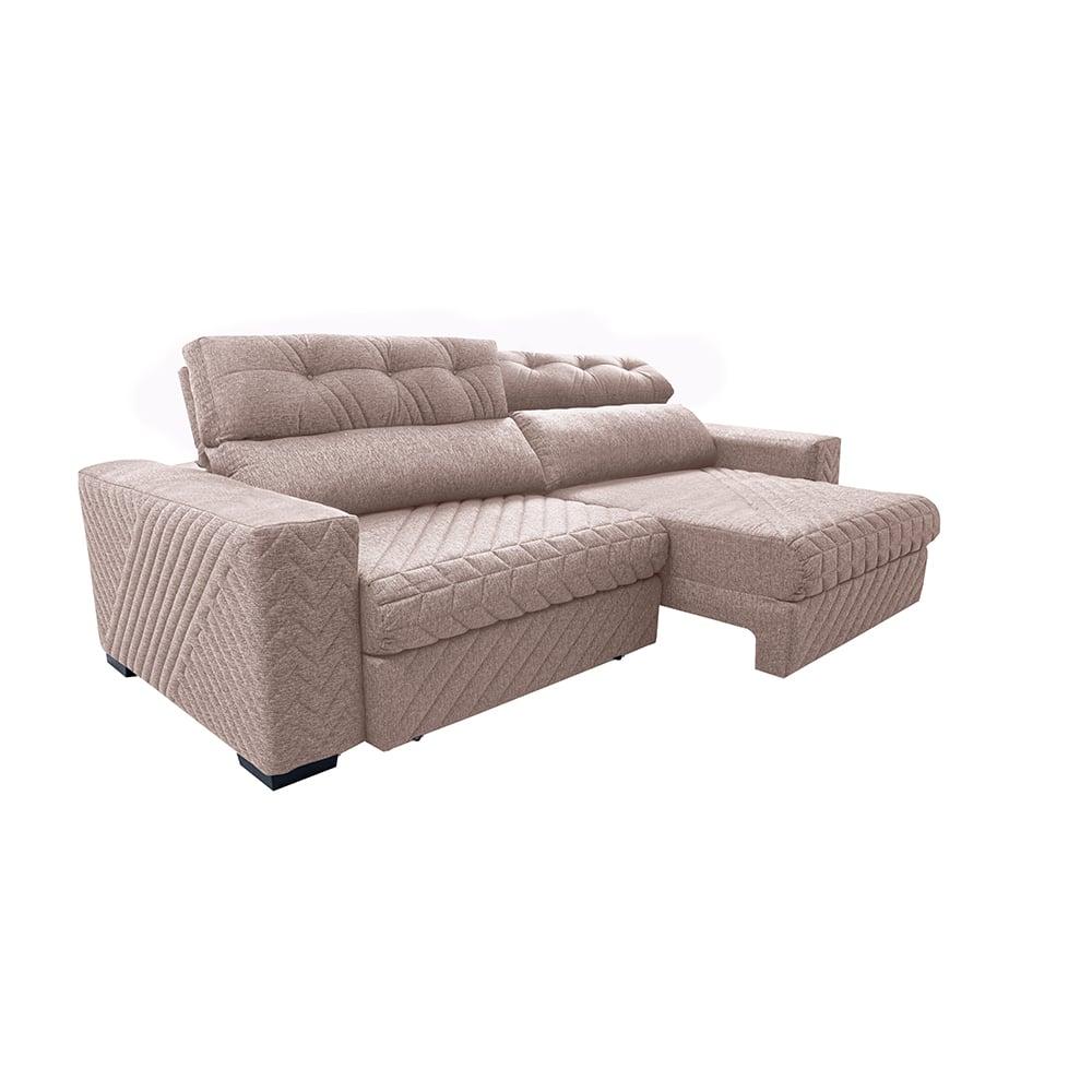 Sofá Retrátil e Reclinável 2,55m Molas Ensacadas Cama inBox Style Thermo Gel Linho Bege Claro