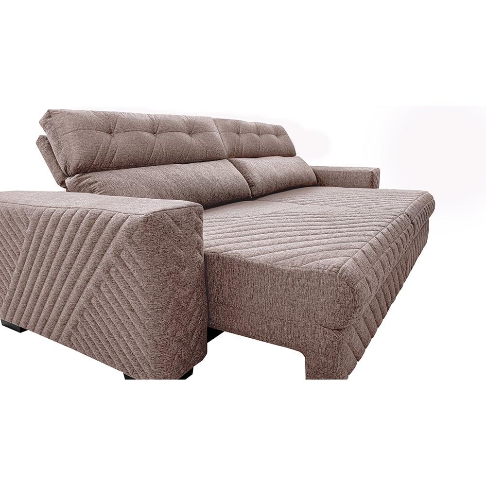Sofá Retrátil e Reclinável 2,55m Molas Ensacadas Cama inBox Style Thermo Gel Linho Bege Escuro