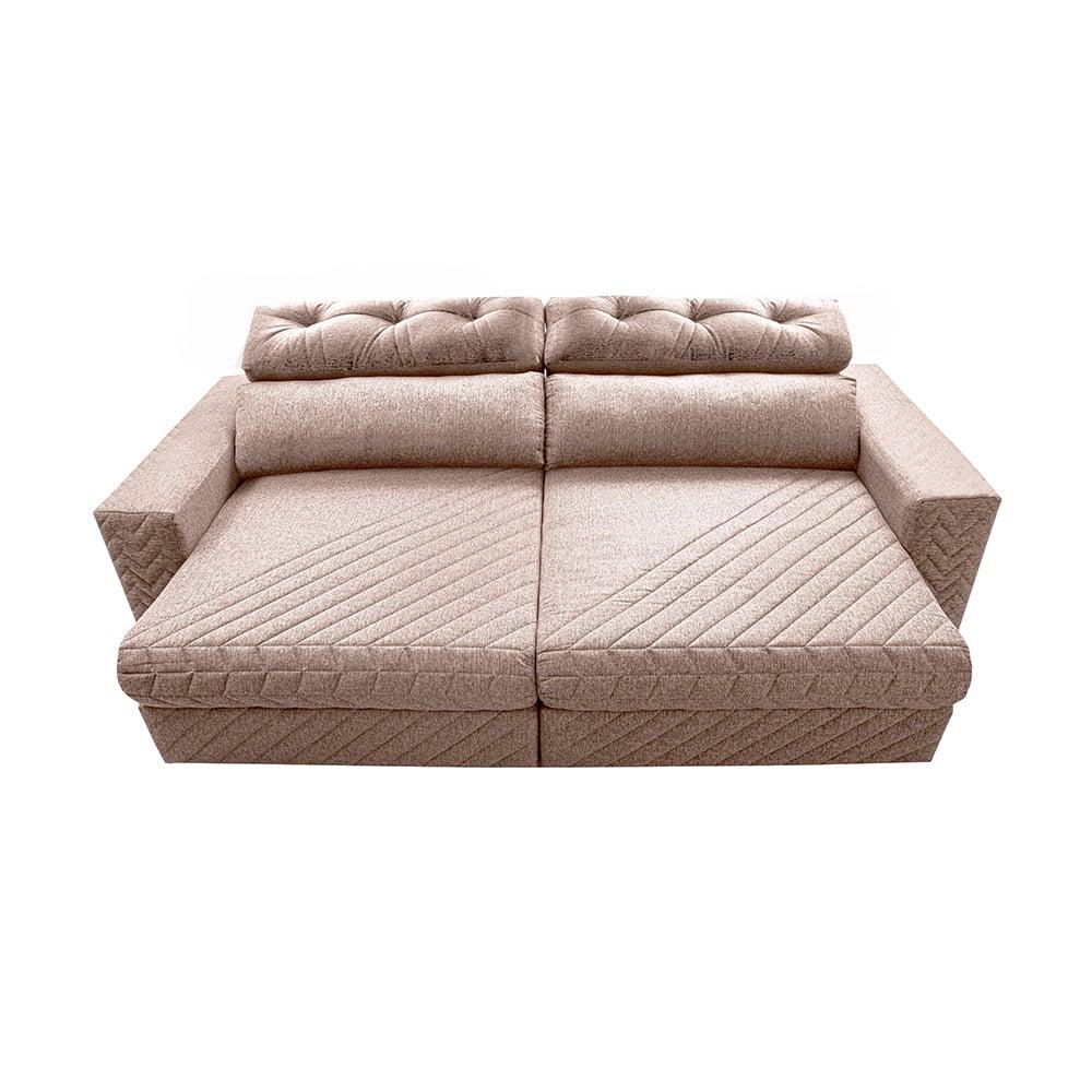 Sofá Retrátil e Reclinável 2,55m Molas Ensacadas Cama inBox Style Thermo Gel Linho Bege Escuro