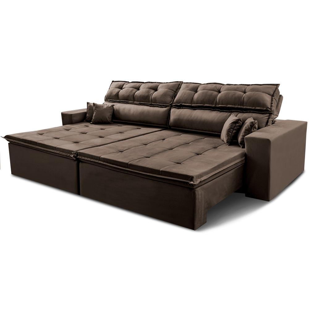 Sofá Retrátil e Reclinável 2,72m Luxos Cama inBox Velusoft Café