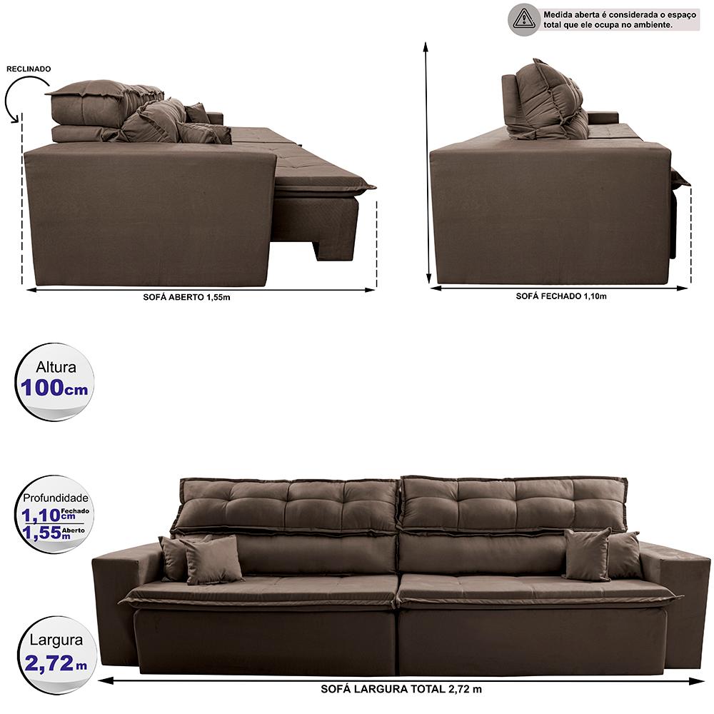 Sofá Retrátil e Reclinável 2,72m Luxos Cama inBox Velusoft Café