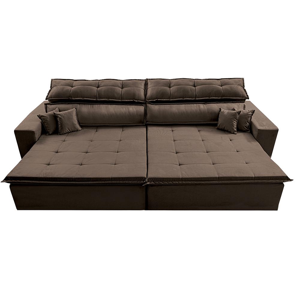 Sofá Retrátil e Reclinável 2,72m Luxos Cama inBox Velusoft Café