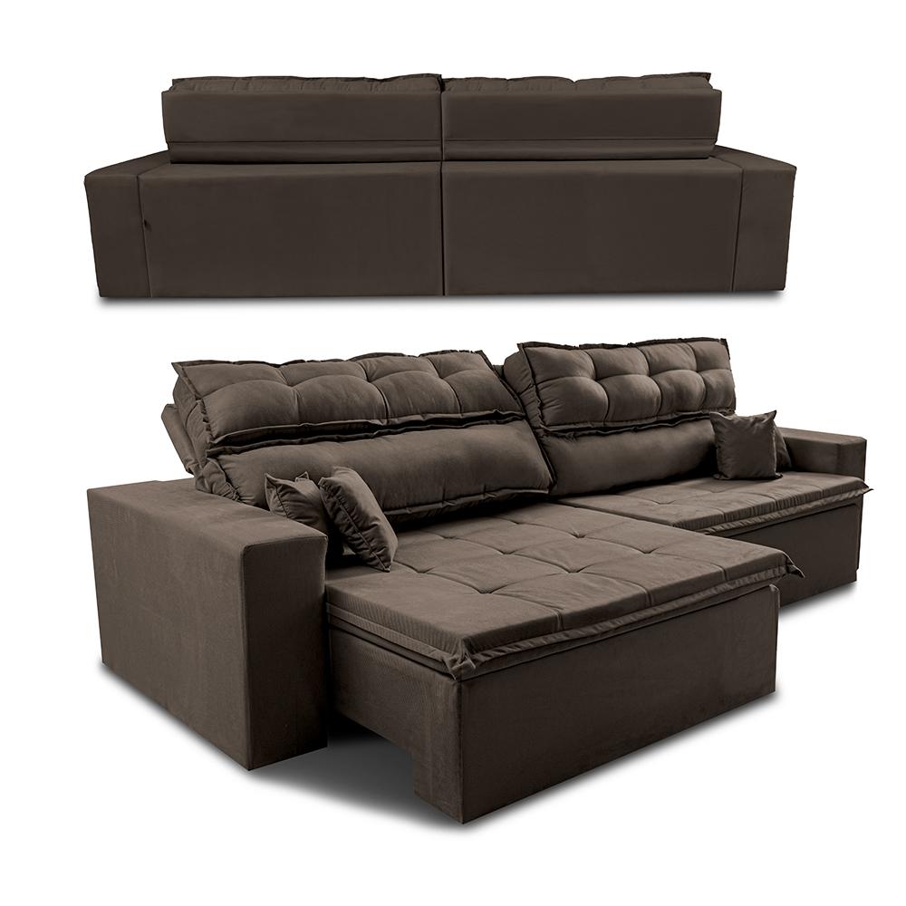 Sofá Retrátil e Reclinável 2,72m Luxos Cama inBox Velusoft Café