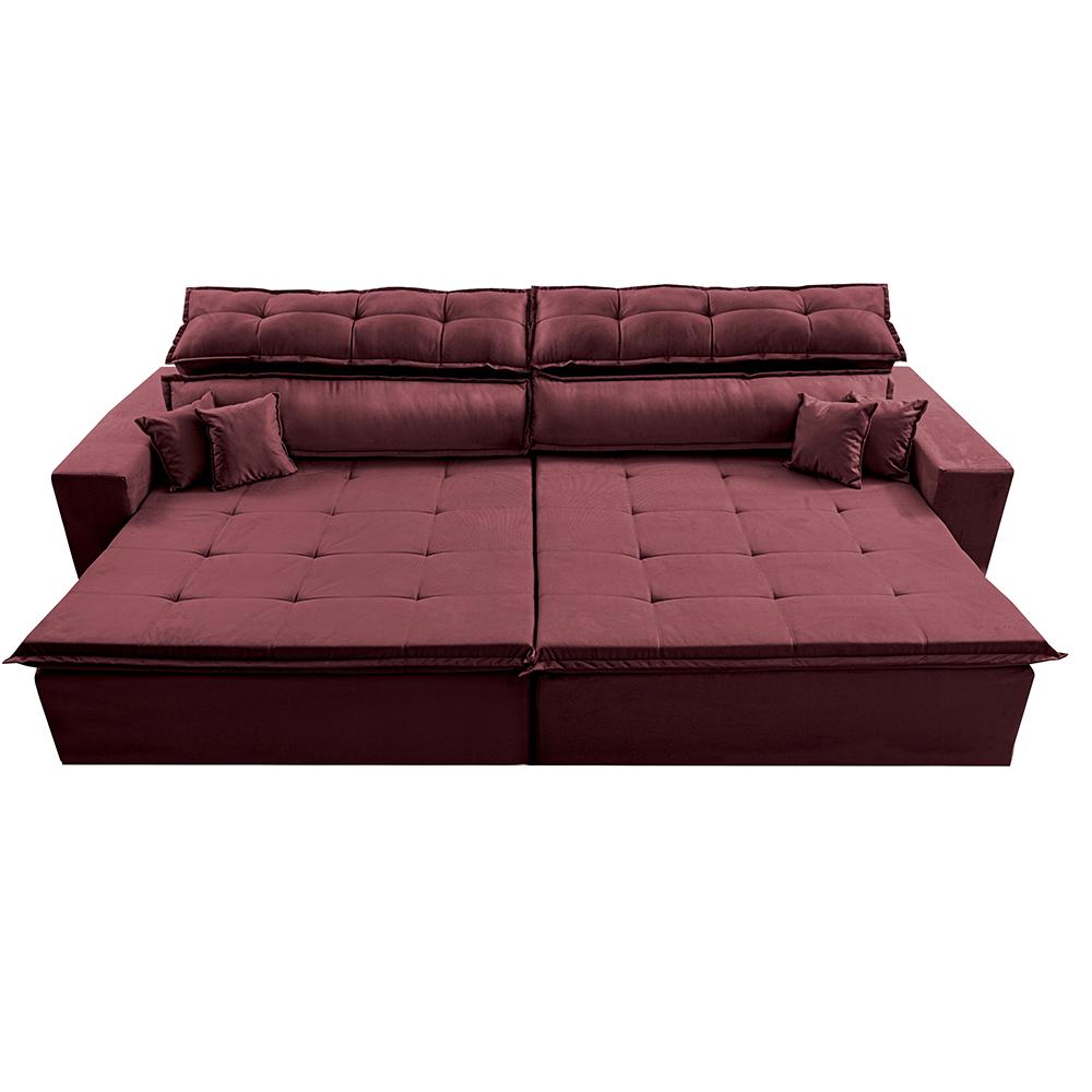 Sofá Retrátil e Reclinável 2,72m Luxos Cama inBox Velusoft Vinho