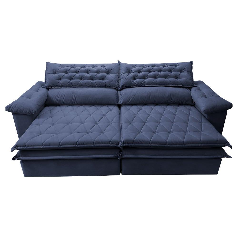 Sofá Retrátil e Reclinável 2,72m Molas Ensacadas Cama inBox Alemanha com Espuma Viscoelástico Velusoft Azul