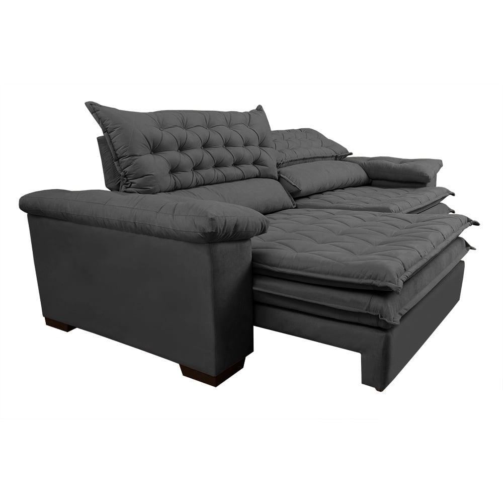 Sofá Retrátil e Reclinável 2,72m Molas Ensacadas Cama inBox Alemanha com Espuma Viscoelástico Velusoft Cinza