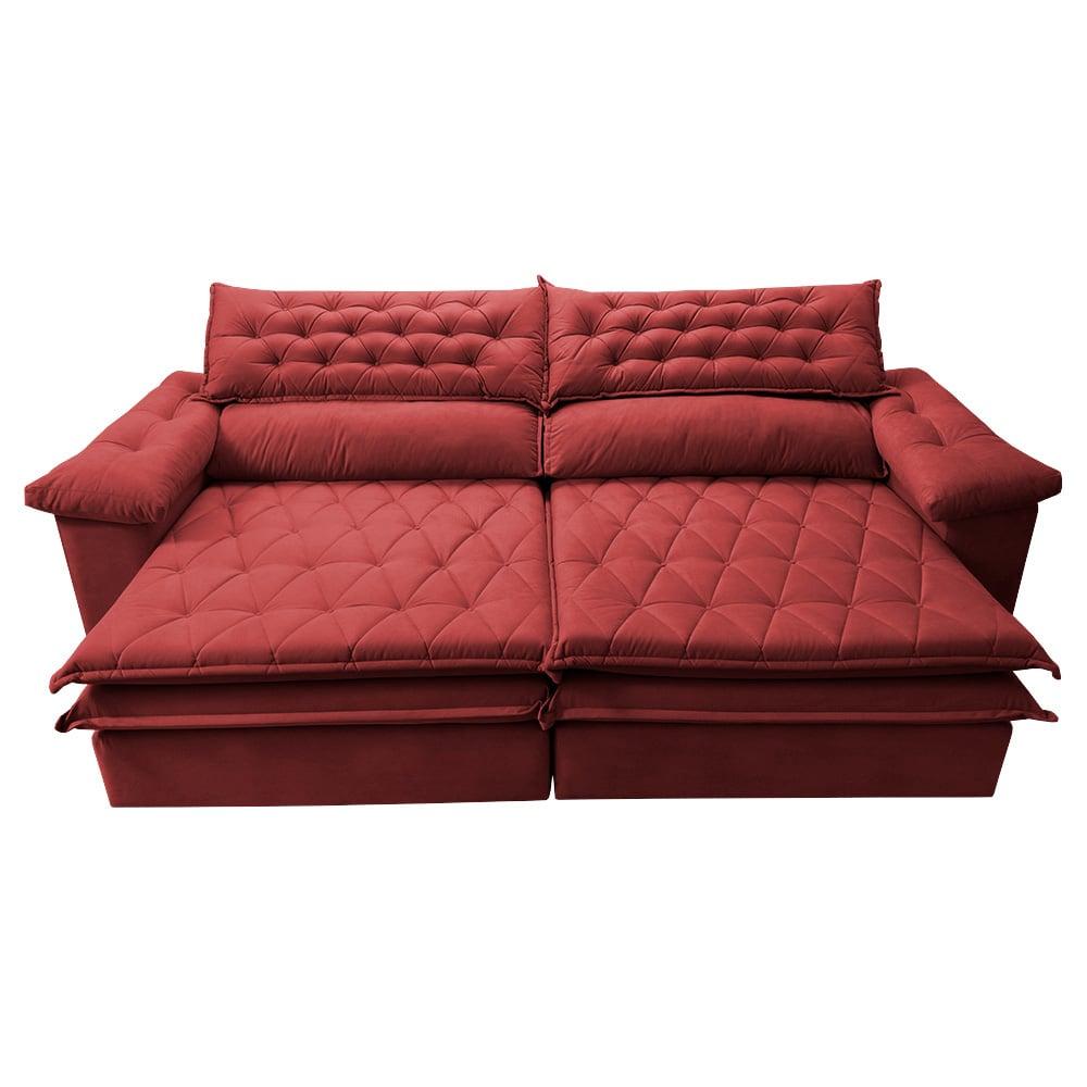 Sofá Retrátil e Reclinável 2,72m Molas Ensacadas Cama inBox Alemanha com Espuma Viscoelástico Velusoft Vermelho