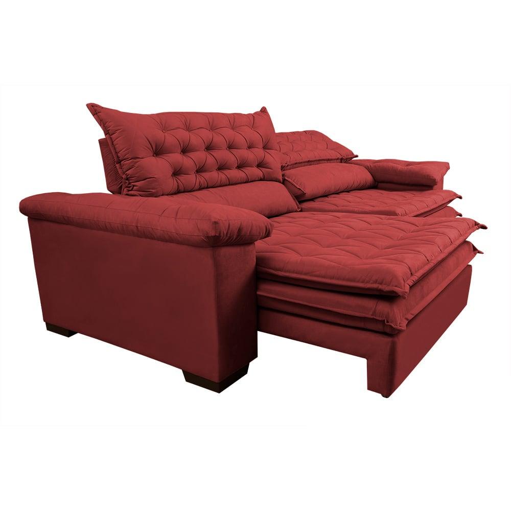 Sofá Retrátil e Reclinável 2,72m Molas Ensacadas Cama inBox Alemanha com Espuma Viscoelástico Velusoft Vermelho