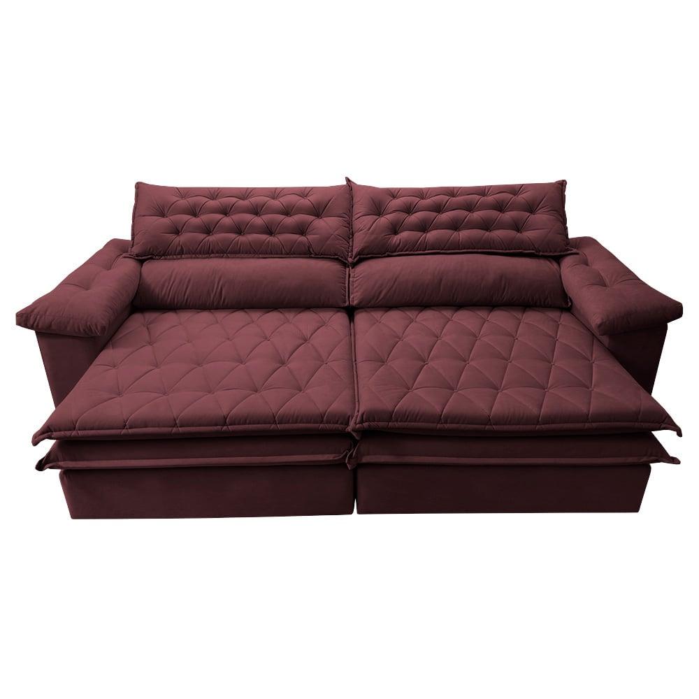 Sofá Retrátil e Reclinável 2,72m Molas Ensacadas Cama inBox Alemanha com Espuma Viscoelástico Velusoft Vinho