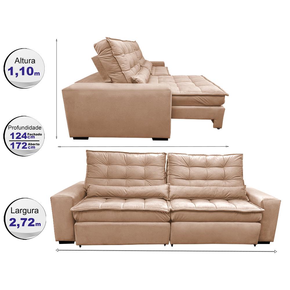 Sofá Retrátil e Reclinável 2,72m Molas Ensacadas Cama inBox Catar Velusoft Bege