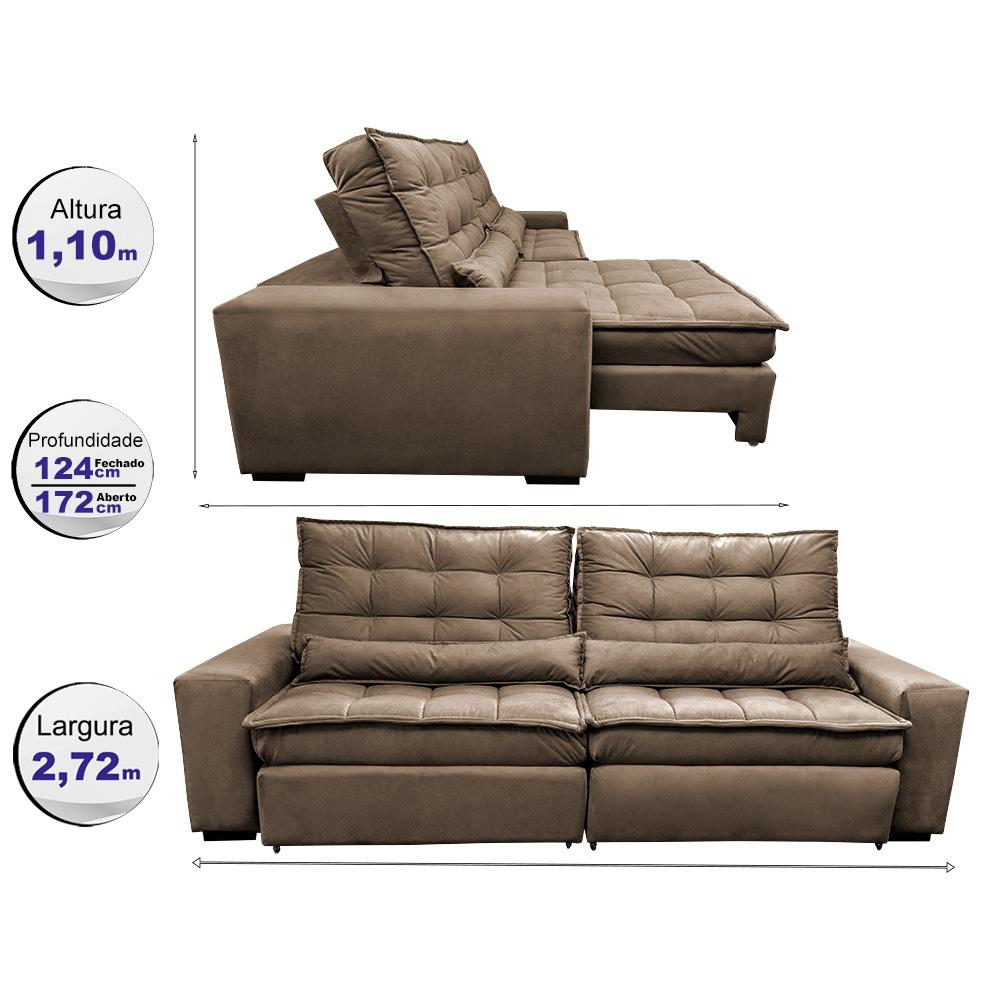 Sofá Retrátil e Reclinável 2,72m Molas Ensacadas Cama inBox Catar Velusoft Castor