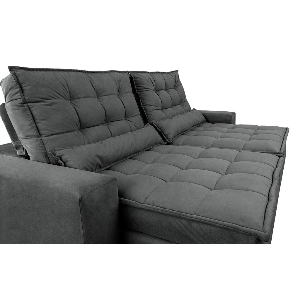 Sofá Retrátil e Reclinável 2,72m Molas Ensacadas Cama inBox Catar Velusoft Cinza