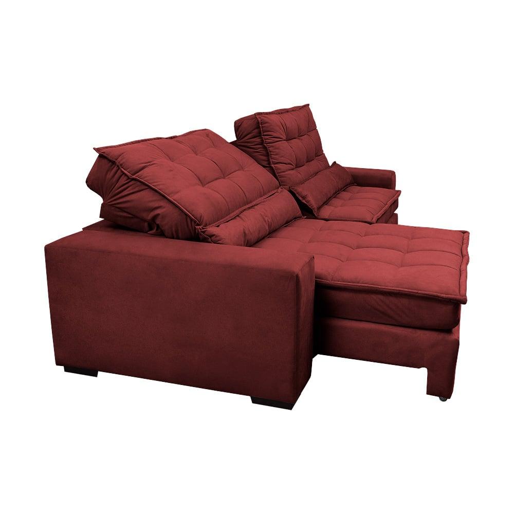 Sofá Retrátil e Reclinável 2,72m Molas Ensacadas Cama inBox Catar Velusoft Vermelho