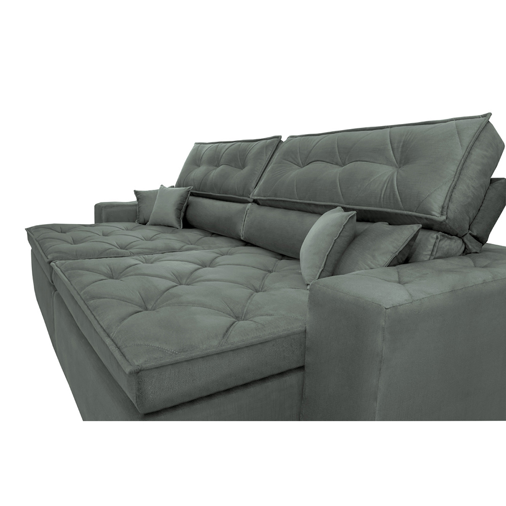 Sofá Retrátil e Reclinável 2,72m com Molas Cama inBox Estilo Suede Velusoft Cinza