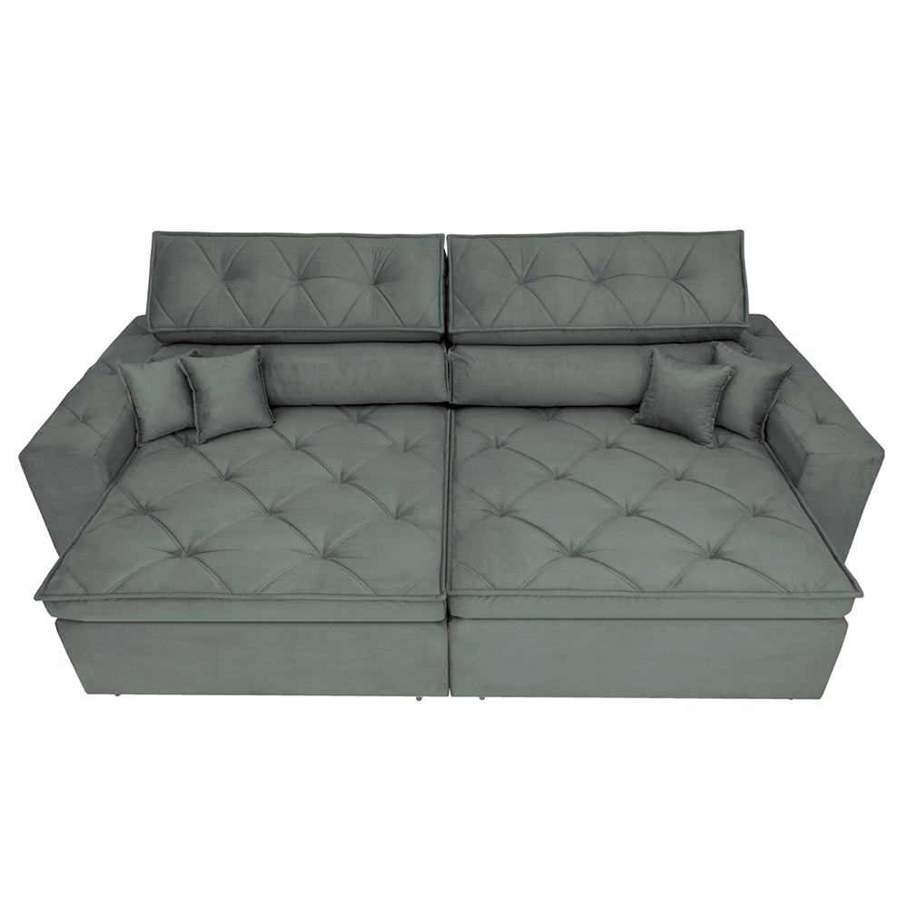 Sofá Retrátil e Reclinável 2,72m com Molas Cama inBox Estilo Suede Velusoft Cinza