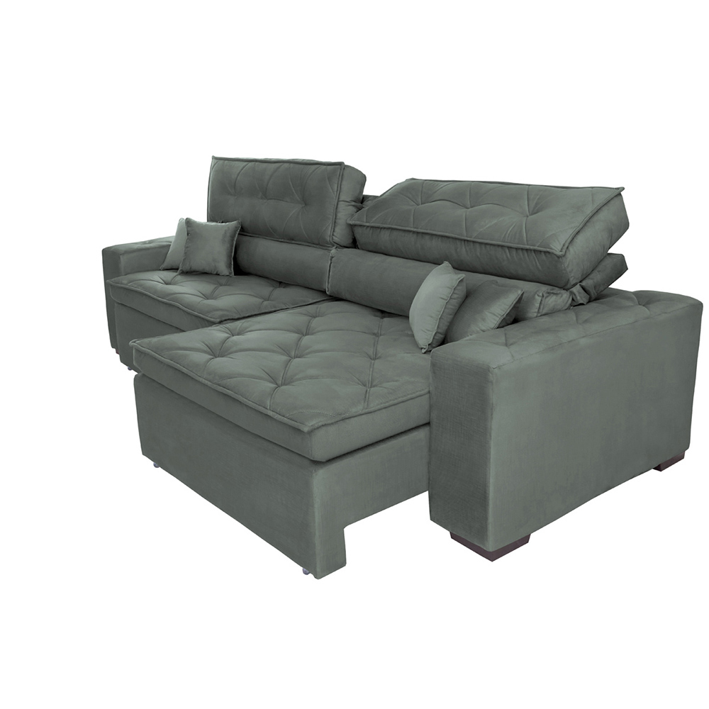 Sofá Retrátil e Reclinável 2,72m com Molas Cama inBox Estilo Suede Velusoft Cinza
