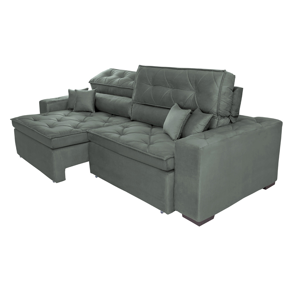 Sofá Retrátil e Reclinável 2,72m com Molas Cama inBox Estilo Suede Velusoft Cinza