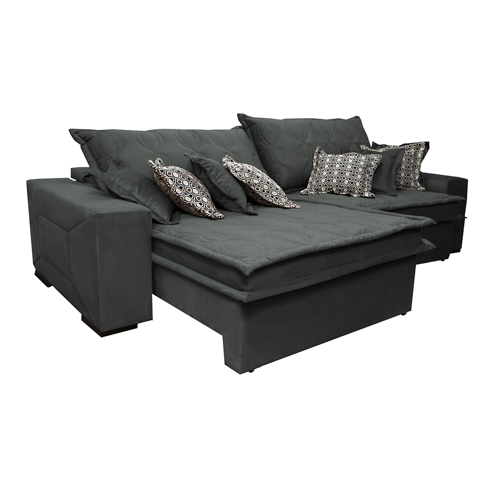 Sofá Retrátil e Reclinável 2,72m com Molas Ensacadas Cama Inbox Supreme Tecido Suede Velusoft Cinza