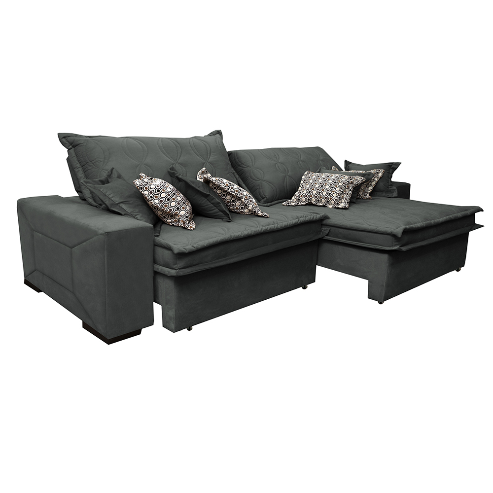 Sofá Retrátil e Reclinável 2,72m com Molas Ensacadas Cama Inbox Supreme Tecido Suede Velusoft Cinza