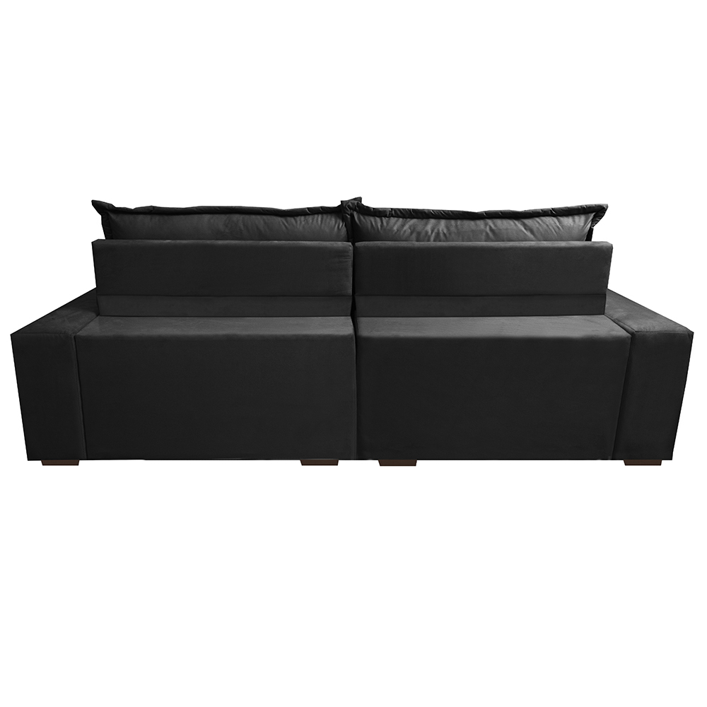 Sofá Retrátil e Reclinável 2,72m com Molas Ensacadas Cama Inbox Supreme Tecido Suede Velusoft Preto