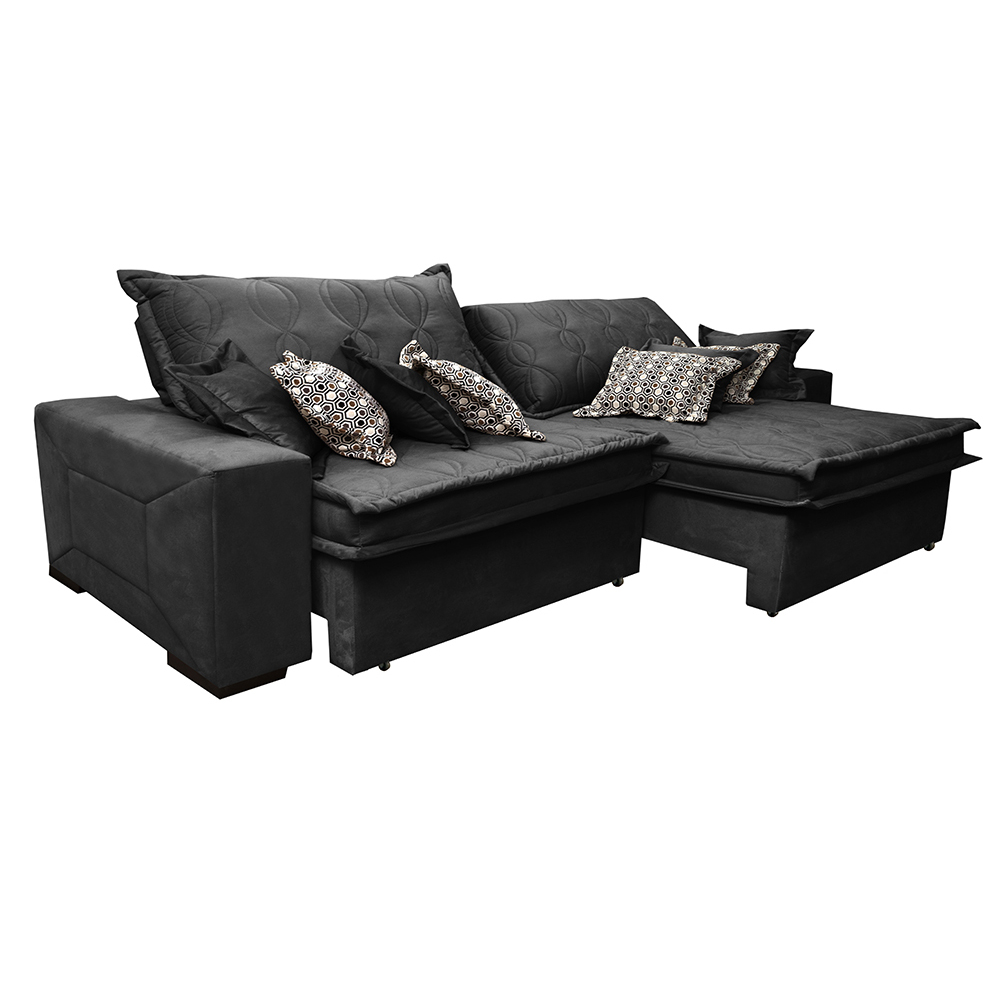 Sofá Retrátil e Reclinável 2,72m com Molas Ensacadas Cama Inbox Supreme Tecido Suede Velusoft Preto