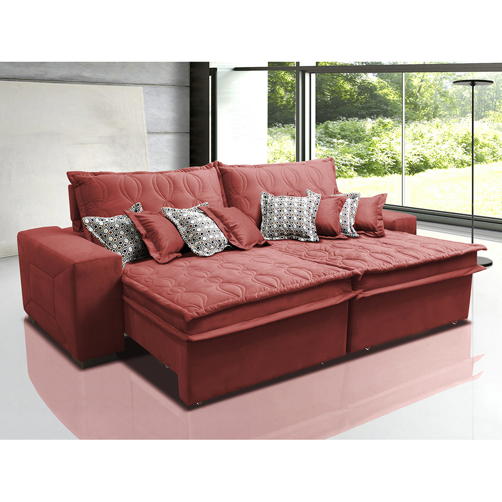 Sofá Retrátil e Reclinável 2,72m com Molas Ensacadas Cama Inbox Supreme Tecido Suede Velusoft Vermelho