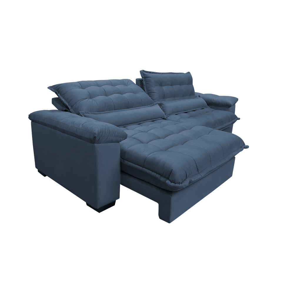 Sofá Retrátil e Reclinável 2,72m com Molas Ensacadas Cama inBox Aconchego Tecido Suede Azul