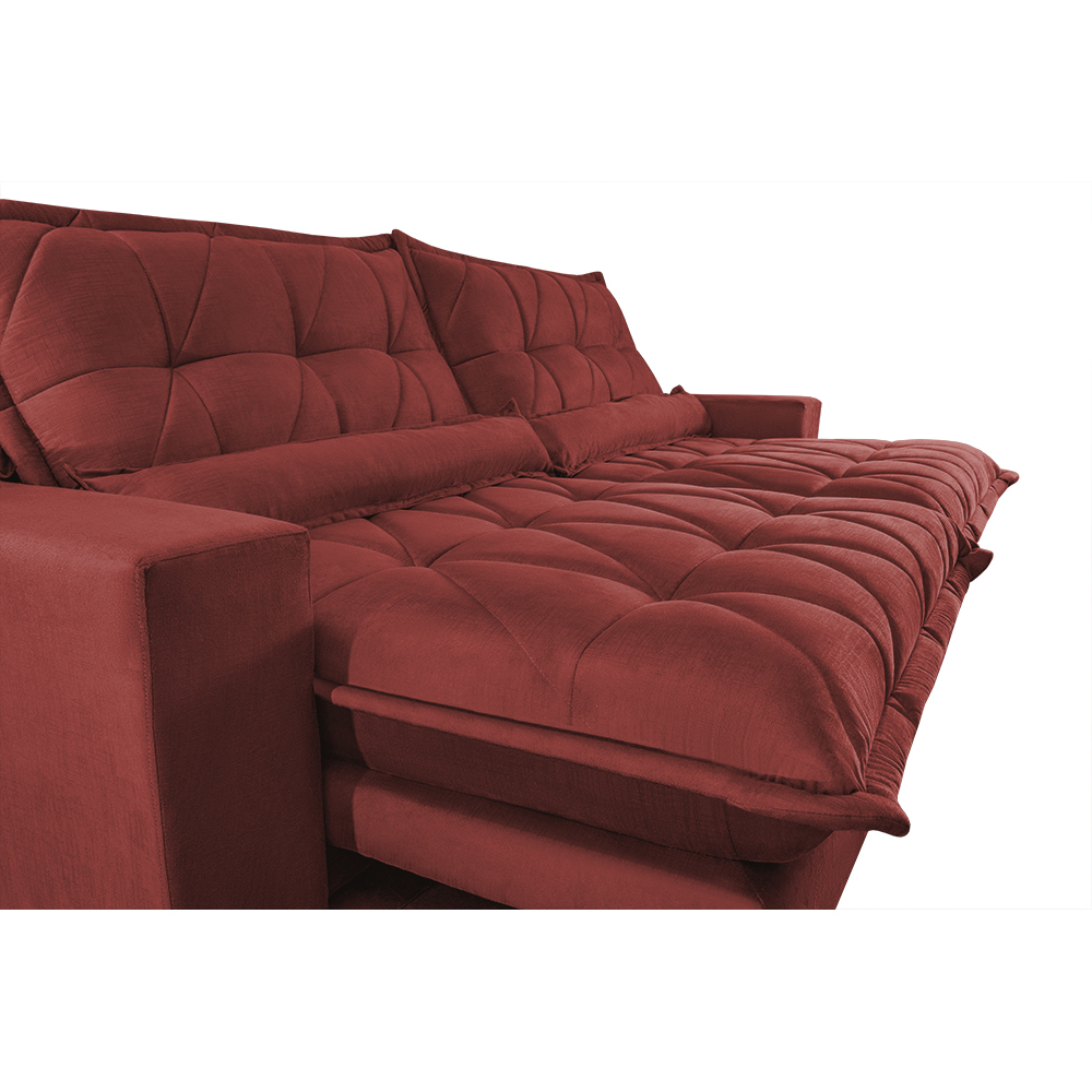 Sofá Retrátil e Reclinável 2,72m com Molas Ensacadas Cama inBox Soft Tecido Suede Vermelho