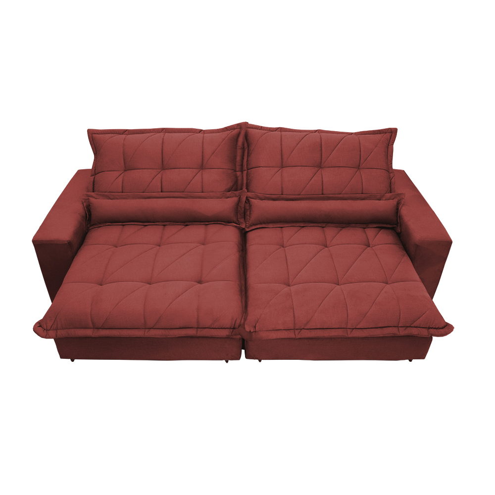 Sofá Retrátil e Reclinável 2,72m com Molas Ensacadas Cama inBox Soft Tecido Suede Vermelho